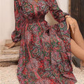 Winter New Temperament V-Neck Print Long-Sleeved Dress