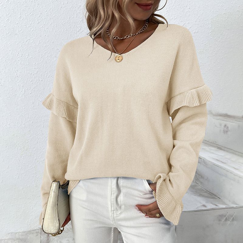 V-Neck Petal Sleeves Amazon Sweater Women'S