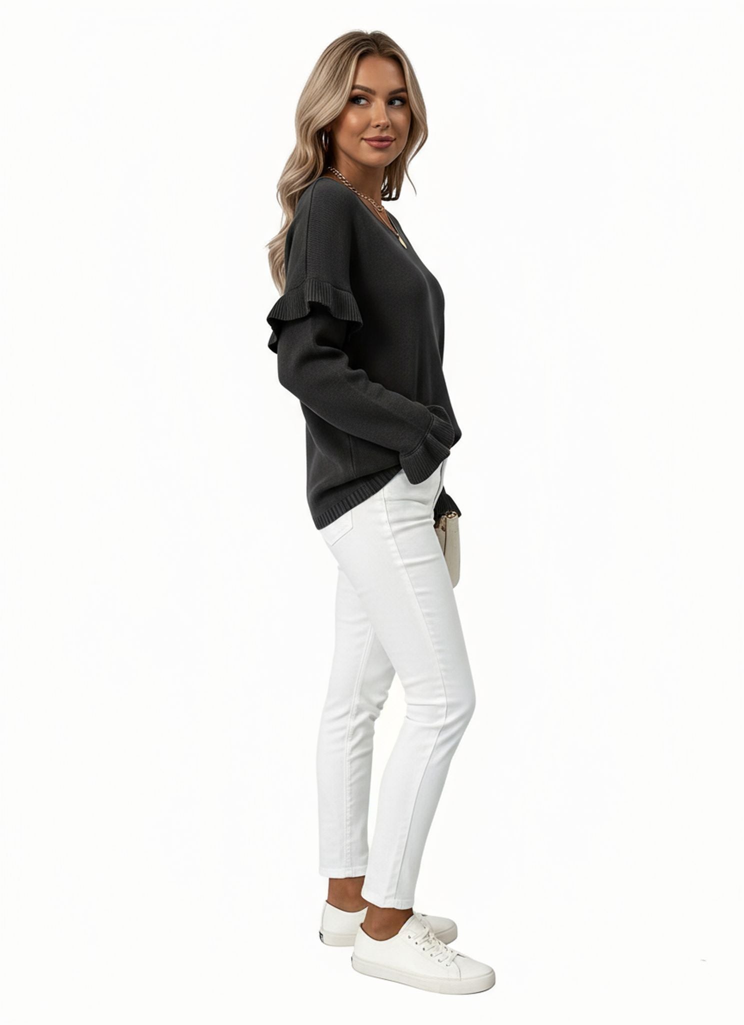 V-Neck Petal Sleeves Amazon Sweater Women'S