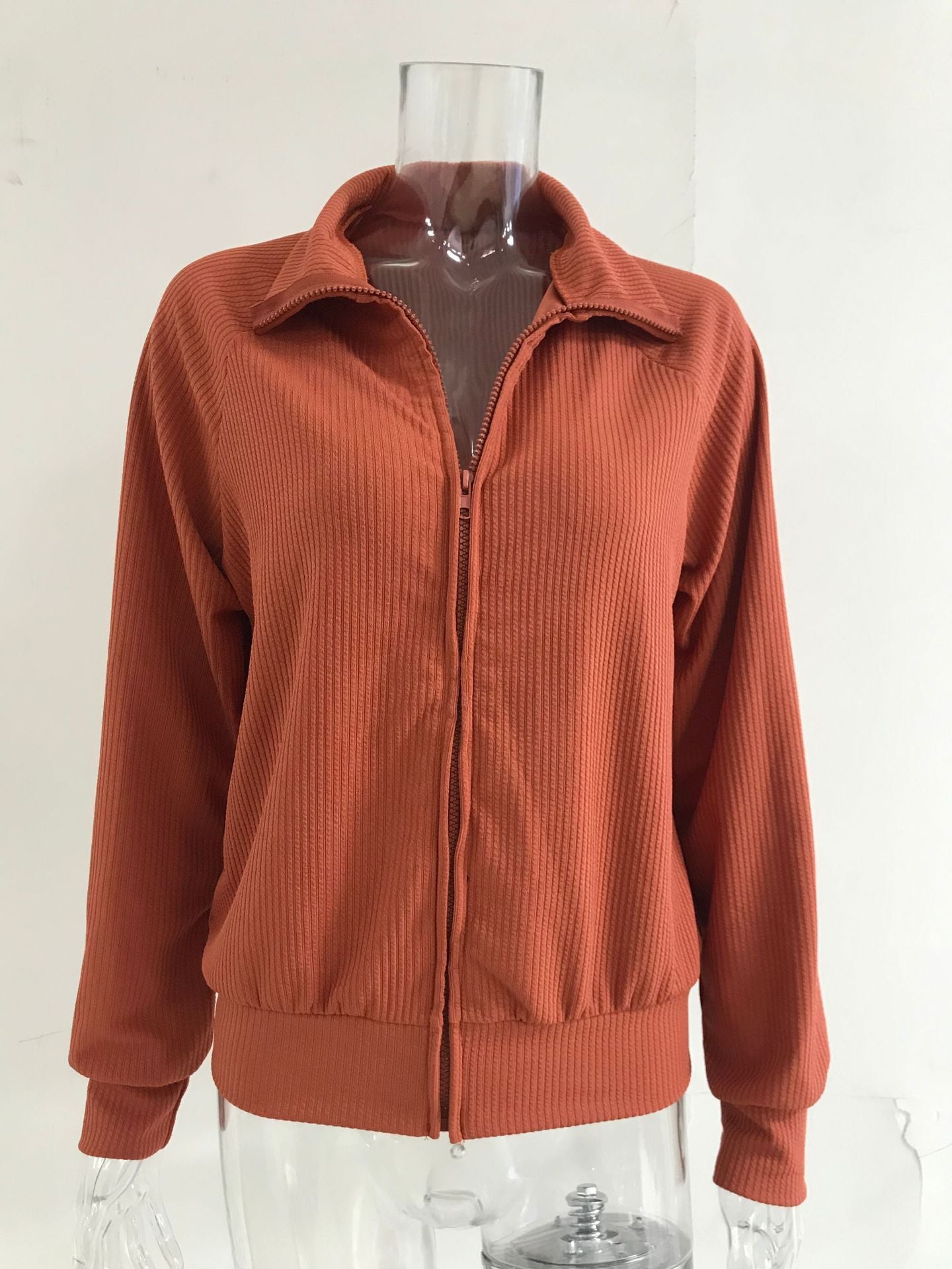 Winter New Striped Casual Jacket, Loose Knitted Sweater, Zipper Cardigan, Long Sleeves, Lapel Sweater, Women