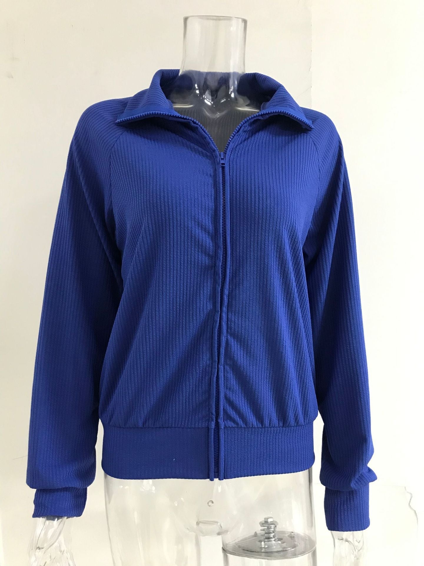 Winter New Striped Casual Jacket, Loose Knitted Sweater, Zipper Cardigan, Long Sleeves, Lapel Sweater, Women