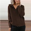 Winter New Striped Casual Jacket, Loose Knitted Sweater, Zipper Cardigan, Long Sleeves, Lapel Sweater, Women