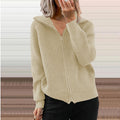 Winter New Striped Casual Jacket, Loose Knitted Sweater, Zipper Cardigan, Long Sleeves, Lapel Sweater, Women