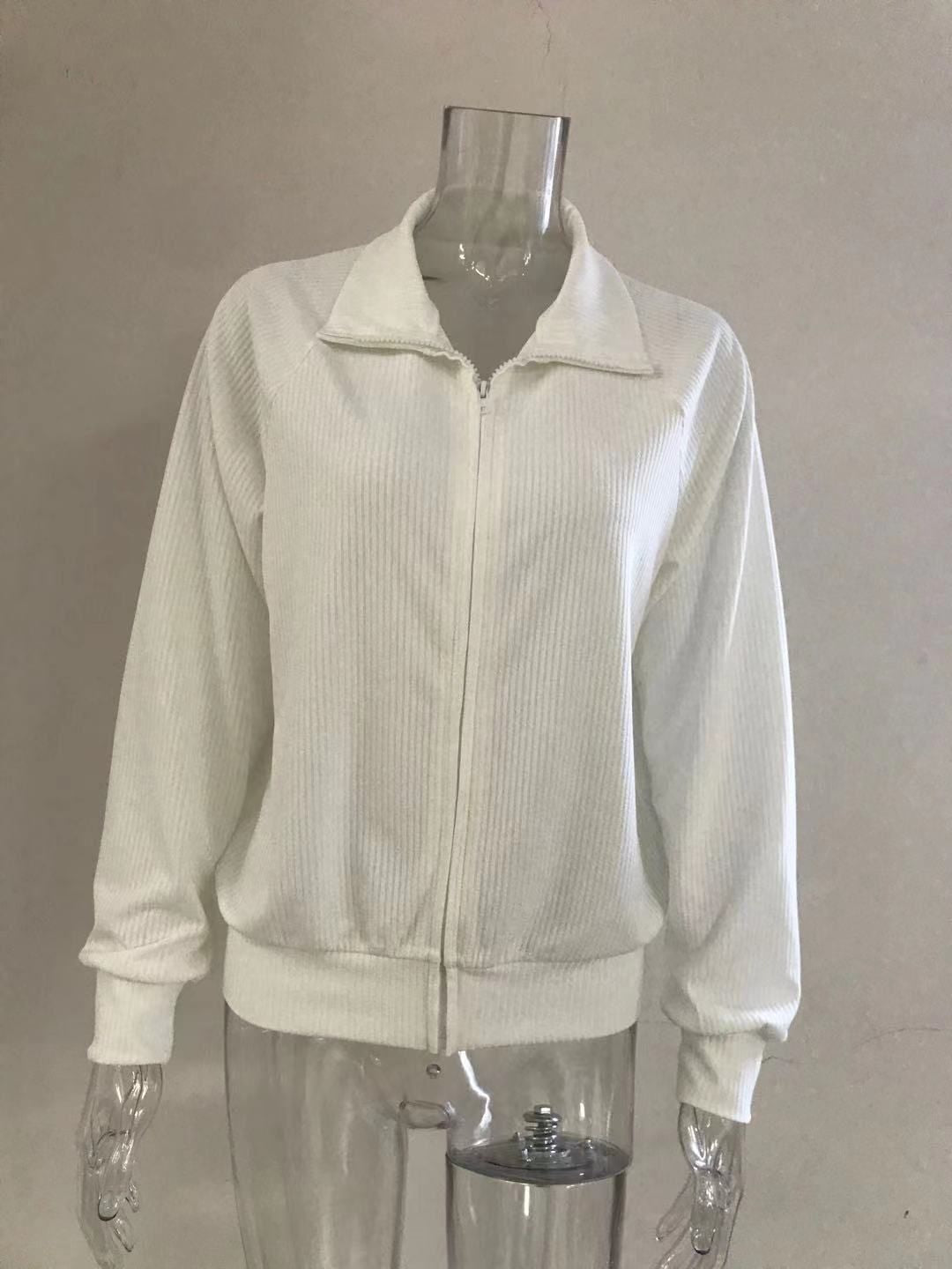 Winter New Striped Casual Jacket, Loose Knitted Sweater, Zipper Cardigan, Long Sleeves, Lapel Sweater, Women