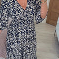 New Plus Size Loose Long Seaside Resort Beach Skirt V-Neck Floral Dress