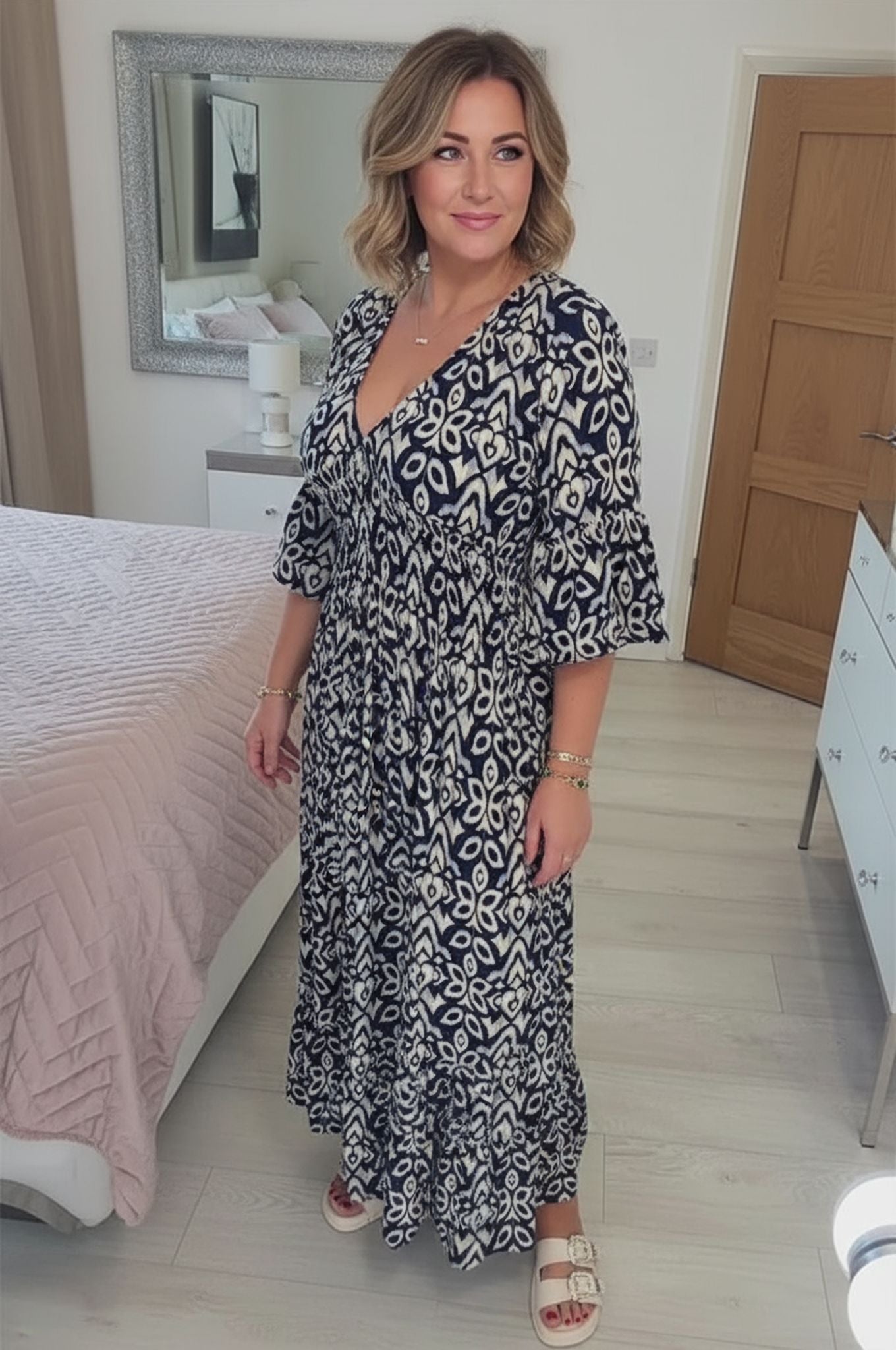New Plus Size Loose Long Seaside Resort Beach Skirt V-Neck Floral Dress