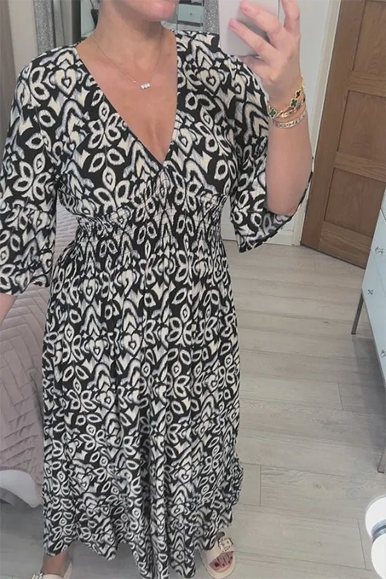 New Plus Size Loose Long Seaside Resort Beach Skirt V-Neck Floral Dress