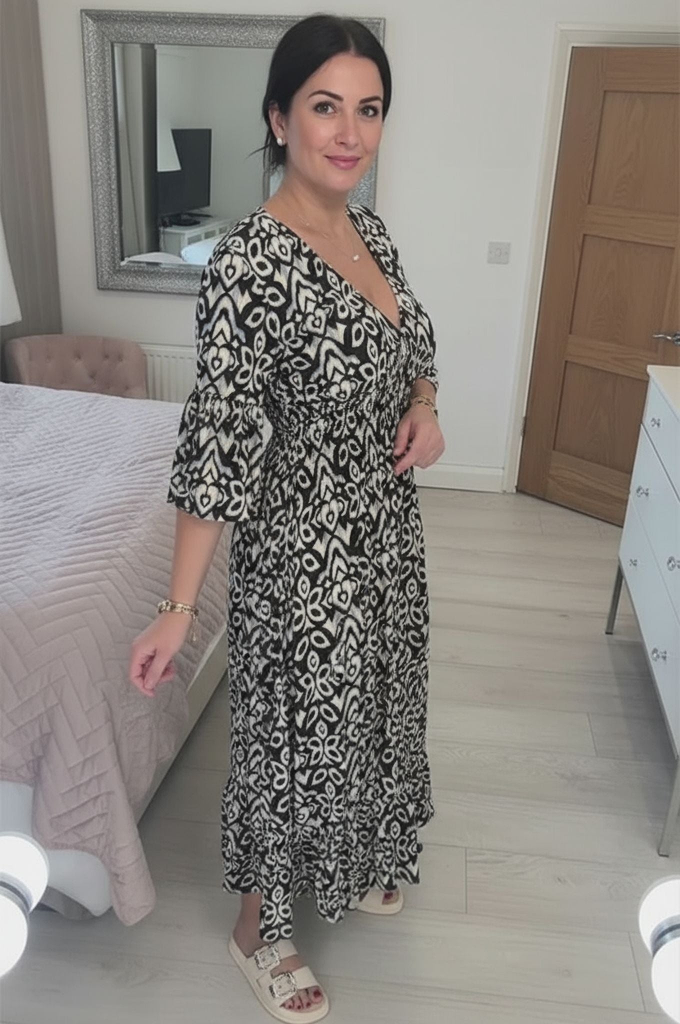 New Plus Size Loose Long Seaside Resort Beach Skirt V-Neck Floral Dress