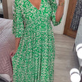 New Plus Size Loose Long Seaside Resort Beach Skirt V-Neck Floral Dress