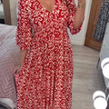 New Plus Size Loose Long Seaside Resort Beach Skirt V-Neck Floral Dress