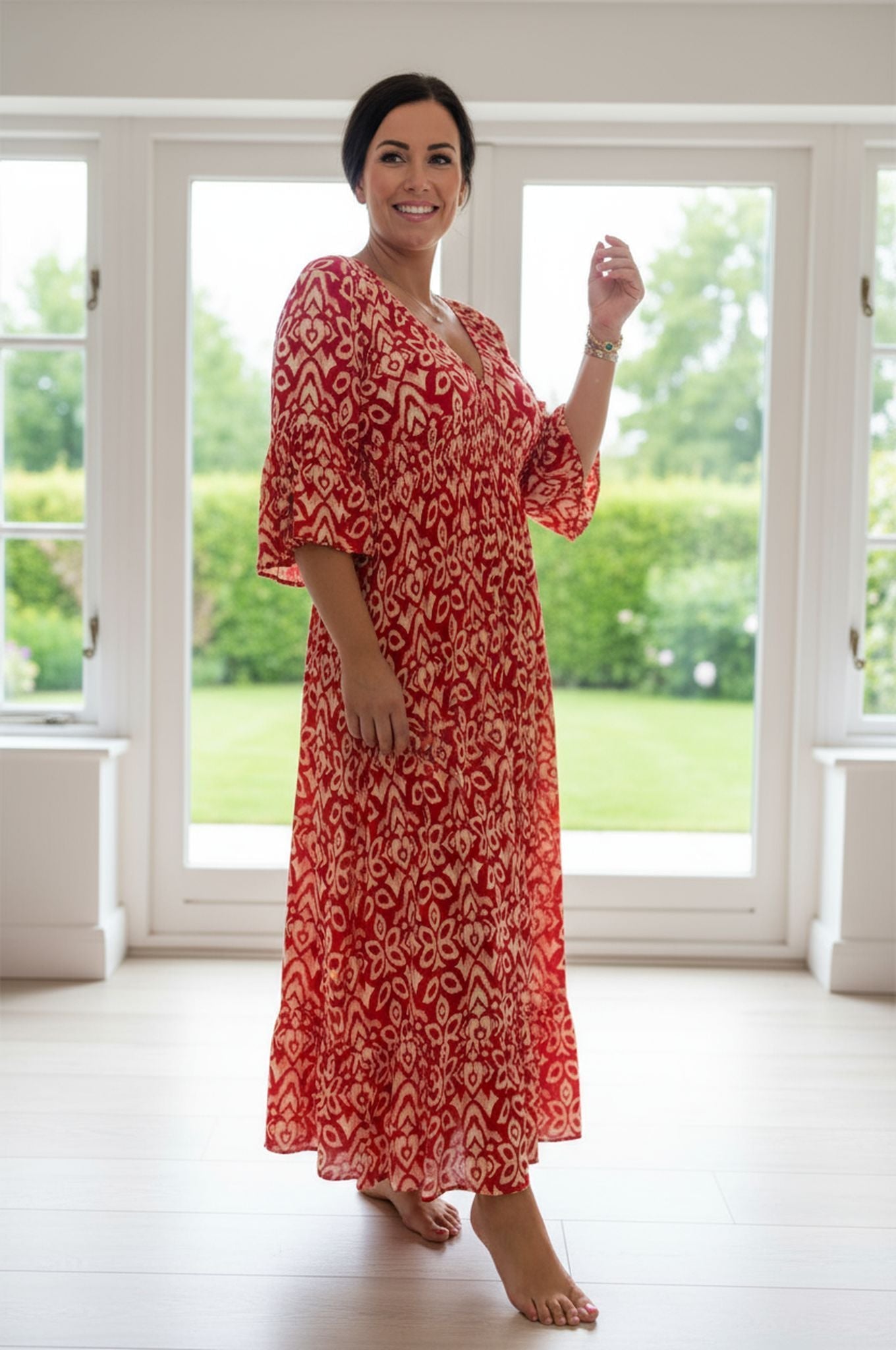 New Plus Size Loose Long Seaside Resort Beach Skirt V-Neck Floral Dress