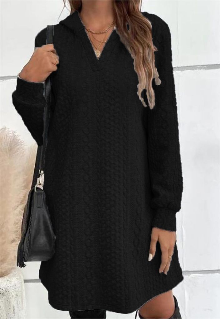 Knitted Jacquard Long-Sleeved Long Hooded Sweatshirt