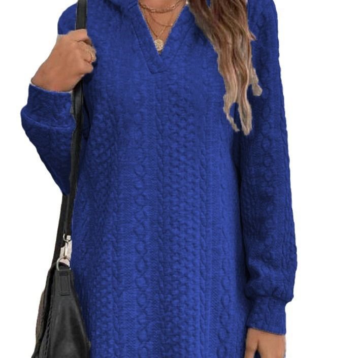 Knitted Jacquard Long-Sleeved Long Hooded Sweatshirt