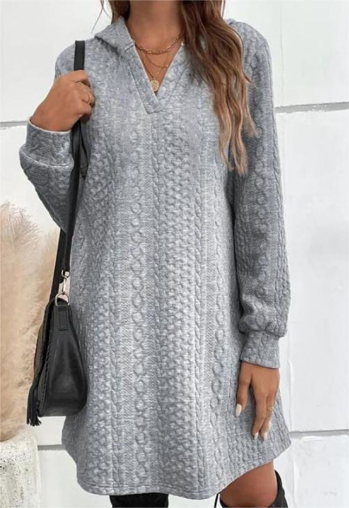 Knitted Jacquard Long-Sleeved Long Hooded Sweatshirt