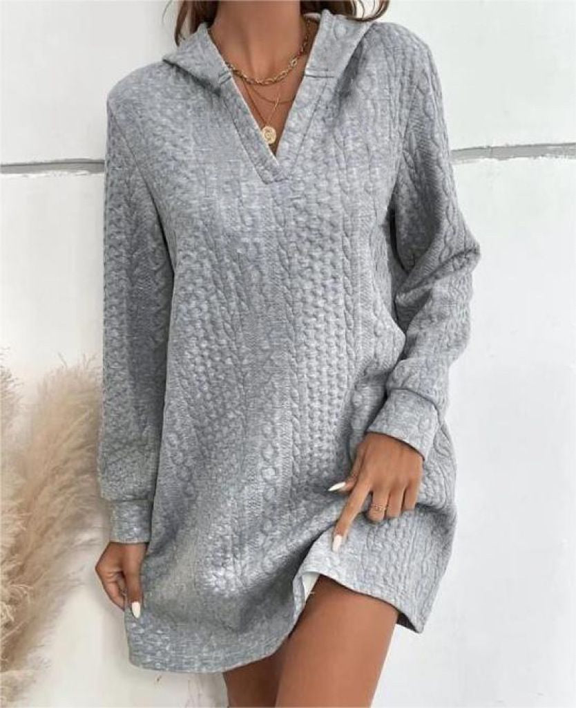 Knitted Jacquard Long-Sleeved Long Hooded Sweatshirt