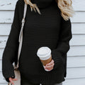 Thick Line Long Sleeve Turtleneck Pullover Sweater For Women