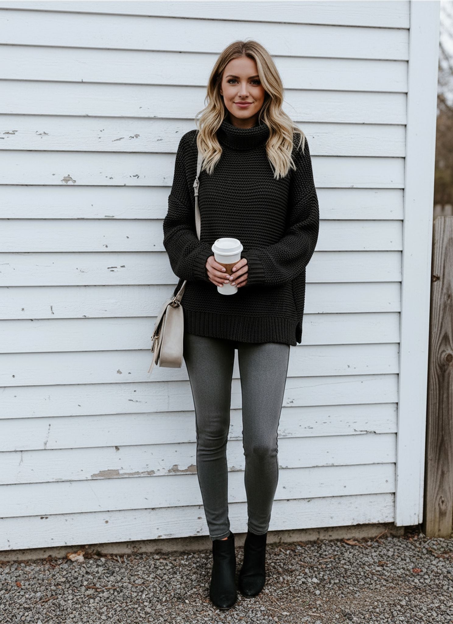 Thick Line Long Sleeve Turtleneck Pullover Sweater For Women