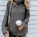 Thick Line Long Sleeve Turtleneck Pullover Sweater For Women