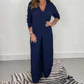 Slit Solid Color Casual Long Top Trouser Suit For Women