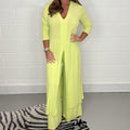 Slit Solid Color Casual Long Top Trouser Suit For Women
