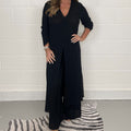 Slit Solid Color Casual Long Top Trouser Suit For Women