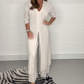 Slit Solid Color Casual Long Top Trouser Suit For Women