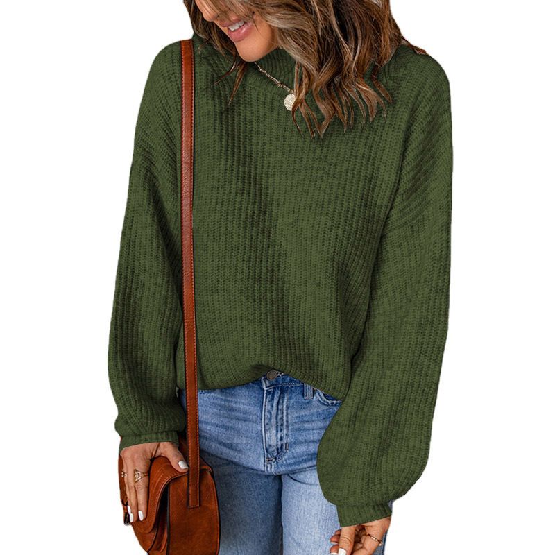 High Neck Solid Color Loose Pullover Amazon Sweater Women
