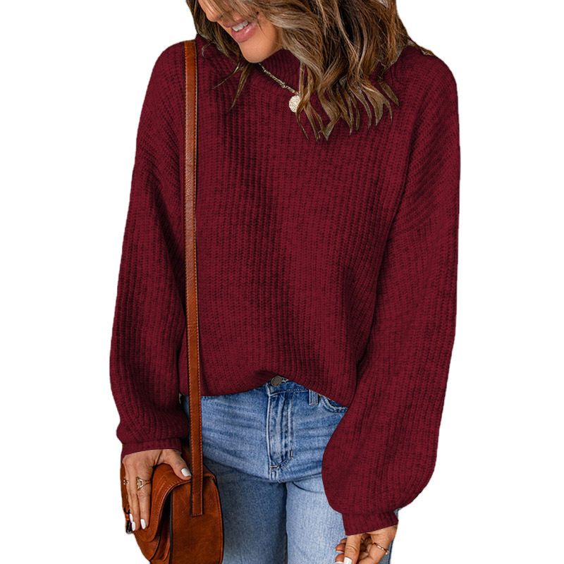 High Neck Solid Color Loose Pullover Amazon Sweater Women