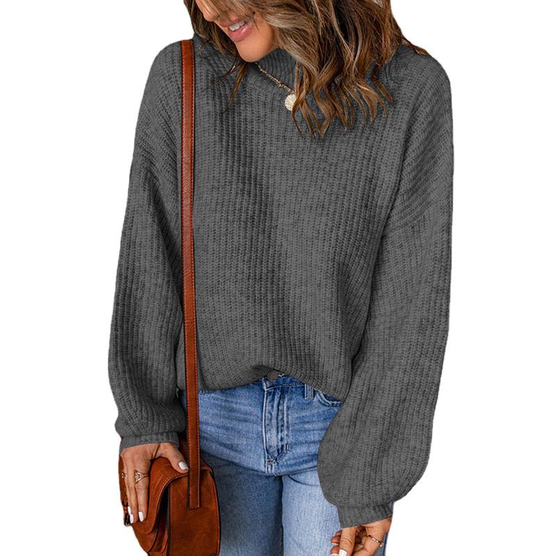 High Neck Solid Color Loose Pullover Amazon Sweater Women