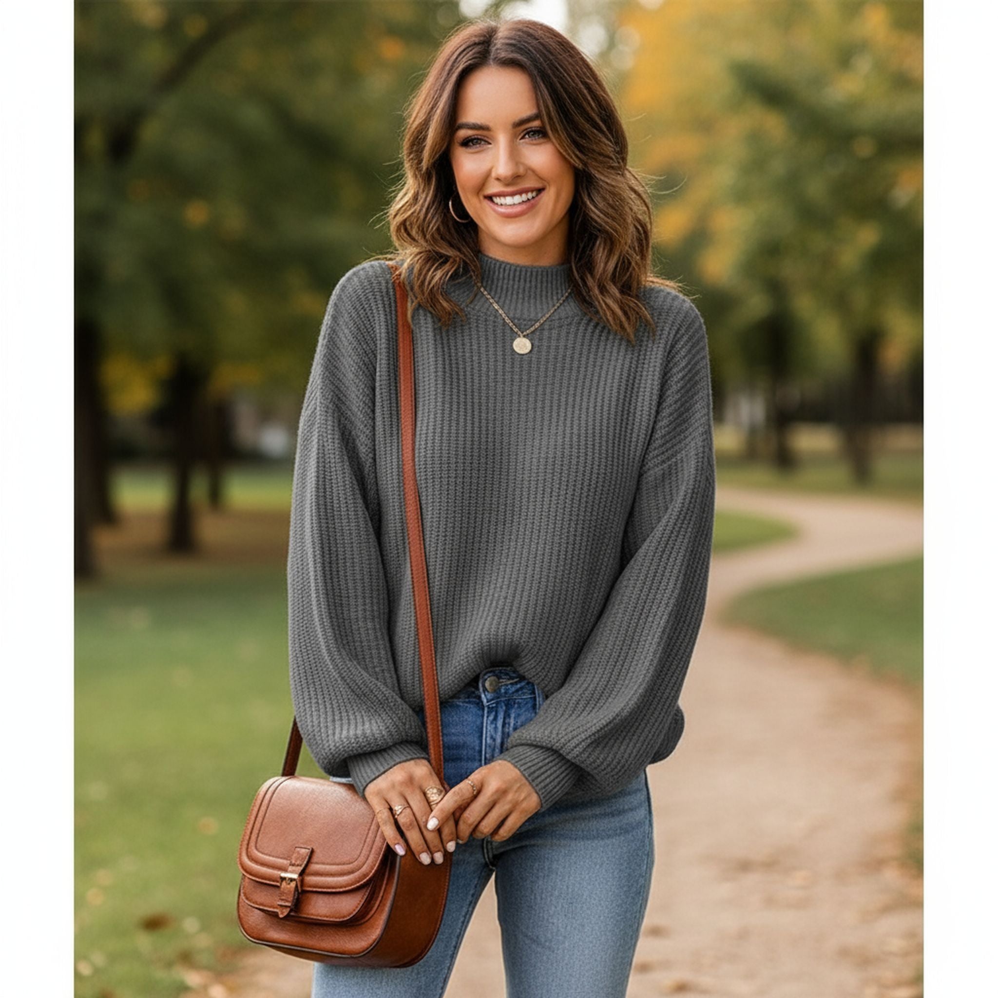 High Neck Solid Color Loose Pullover Amazon Sweater Women