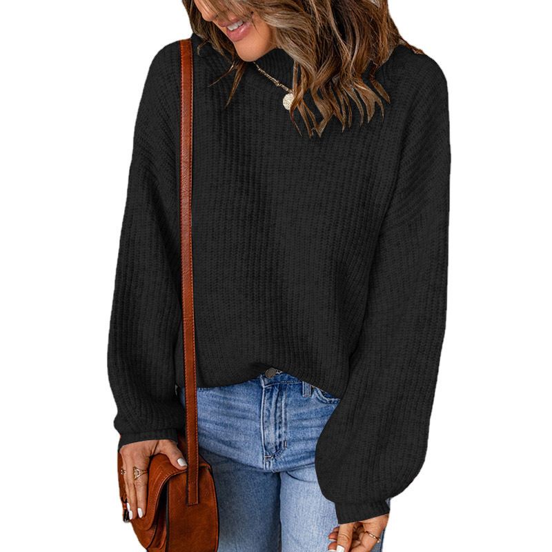High Neck Solid Color Loose Pullover Amazon Sweater Women