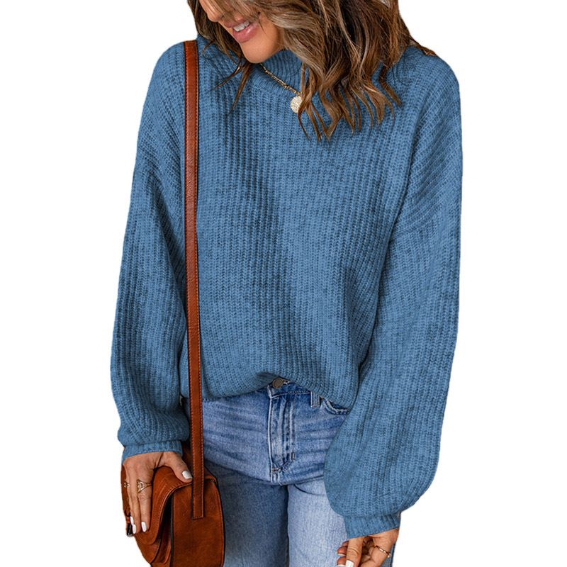 High Neck Solid Color Loose Pullover Amazon Sweater Women