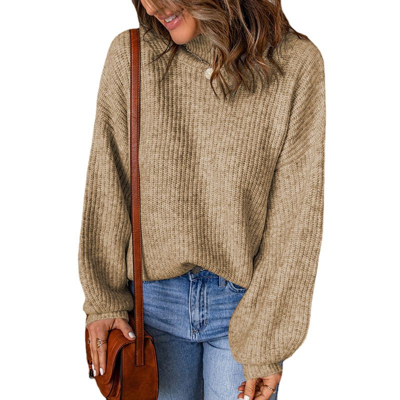 High Neck Solid Color Loose Pullover Amazon Sweater Women