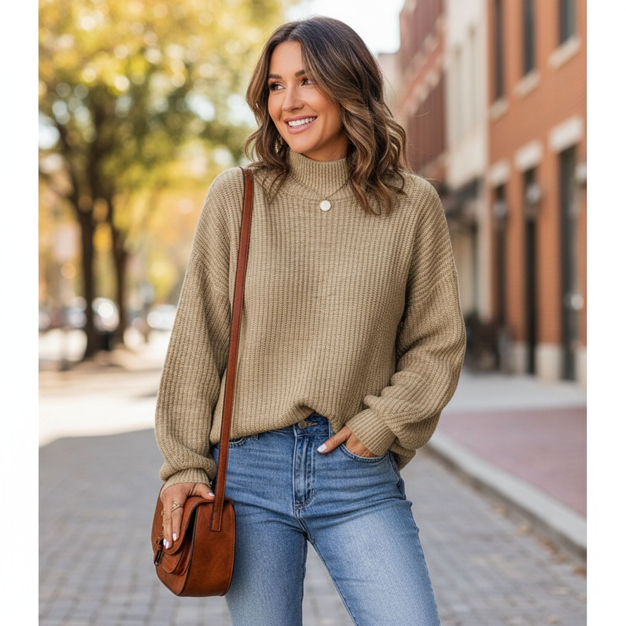 High Neck Solid Color Loose Pullover Amazon Sweater Women