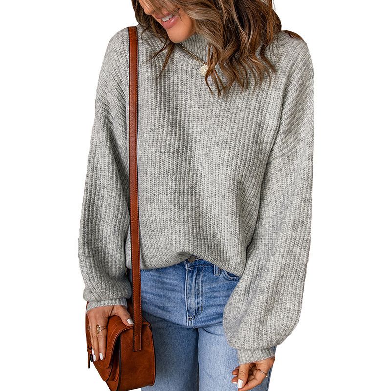 High Neck Solid Color Loose Pullover Amazon Sweater Women