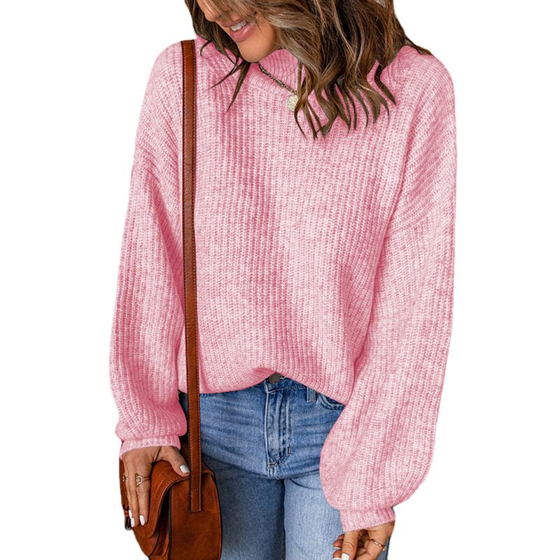High Neck Solid Color Loose Pullover Amazon Sweater Women