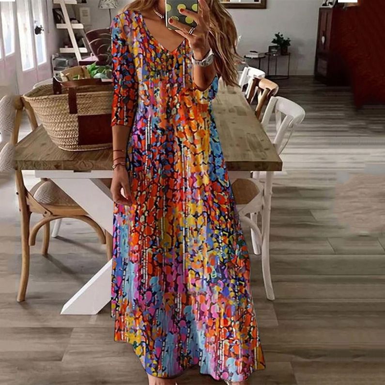 Ew Plant And Flower Print Long Sleeve Women'S Dress