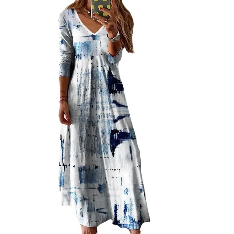 Ew Plant And Flower Print Long Sleeve Women'S Dress