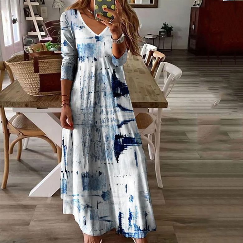 Ew Plant And Flower Print Long Sleeve Women'S Dress