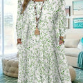 Loose Crew Neck Long Short Sleeve Pleated Dress For Women