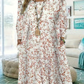 Loose Crew Neck Long Short Sleeve Pleated Dress For Women