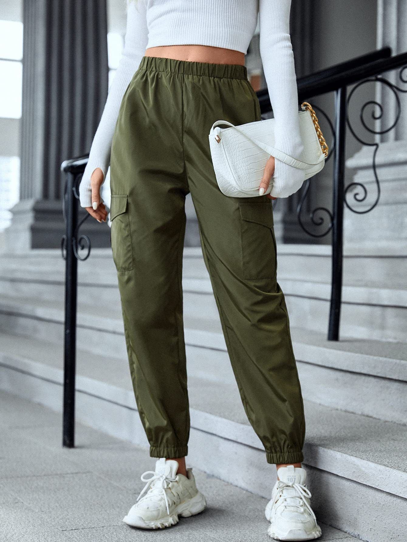 Casual Cargo Pants, Multi-Pocket Small Leg Pants, Women