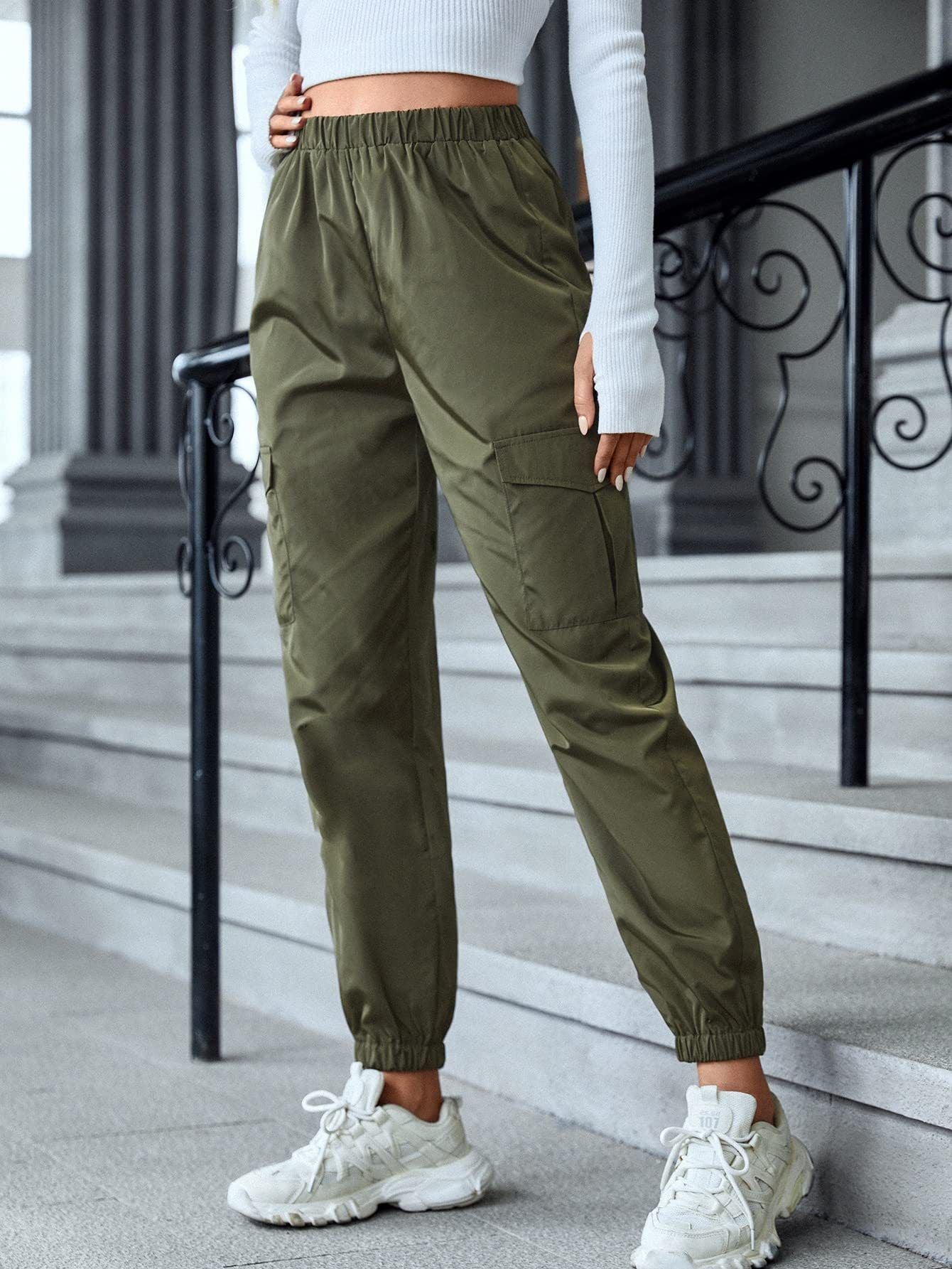 Casual Cargo Pants, Multi-Pocket Small Leg Pants, Women