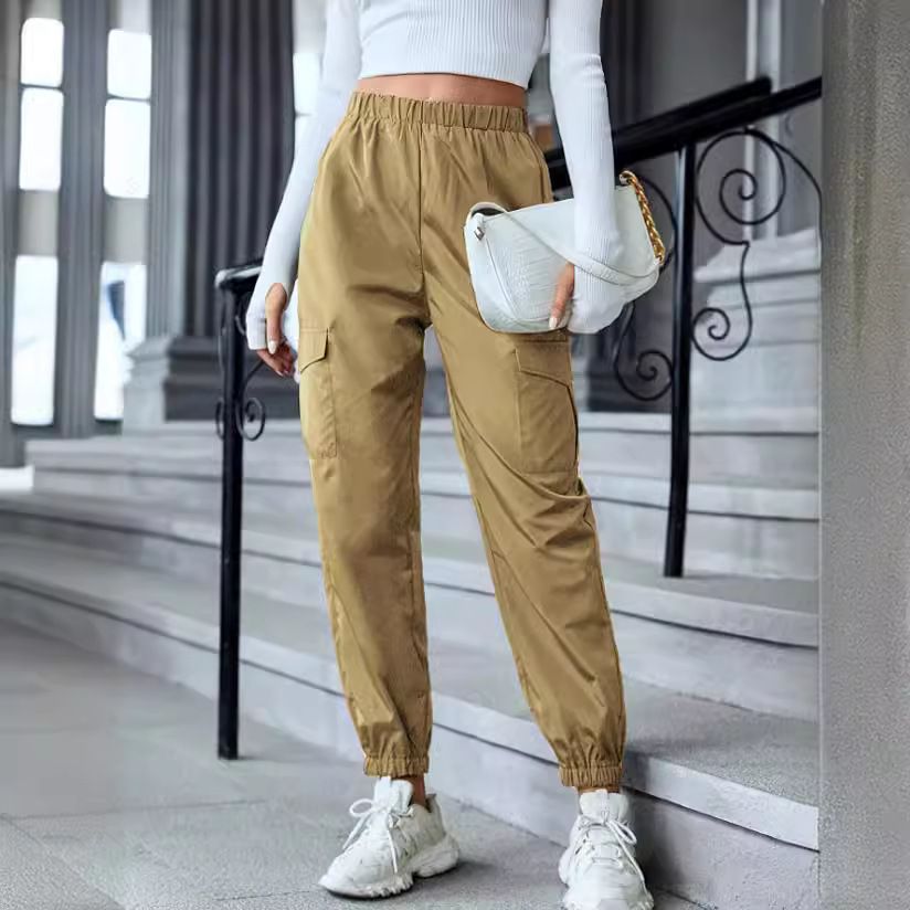 Casual Cargo Pants, Multi-Pocket Small Leg Pants, Women