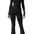 Long Sleeve Waist Tunic Hip Lift Square Collar Wide-Leg High-Elastic Jumpsuit