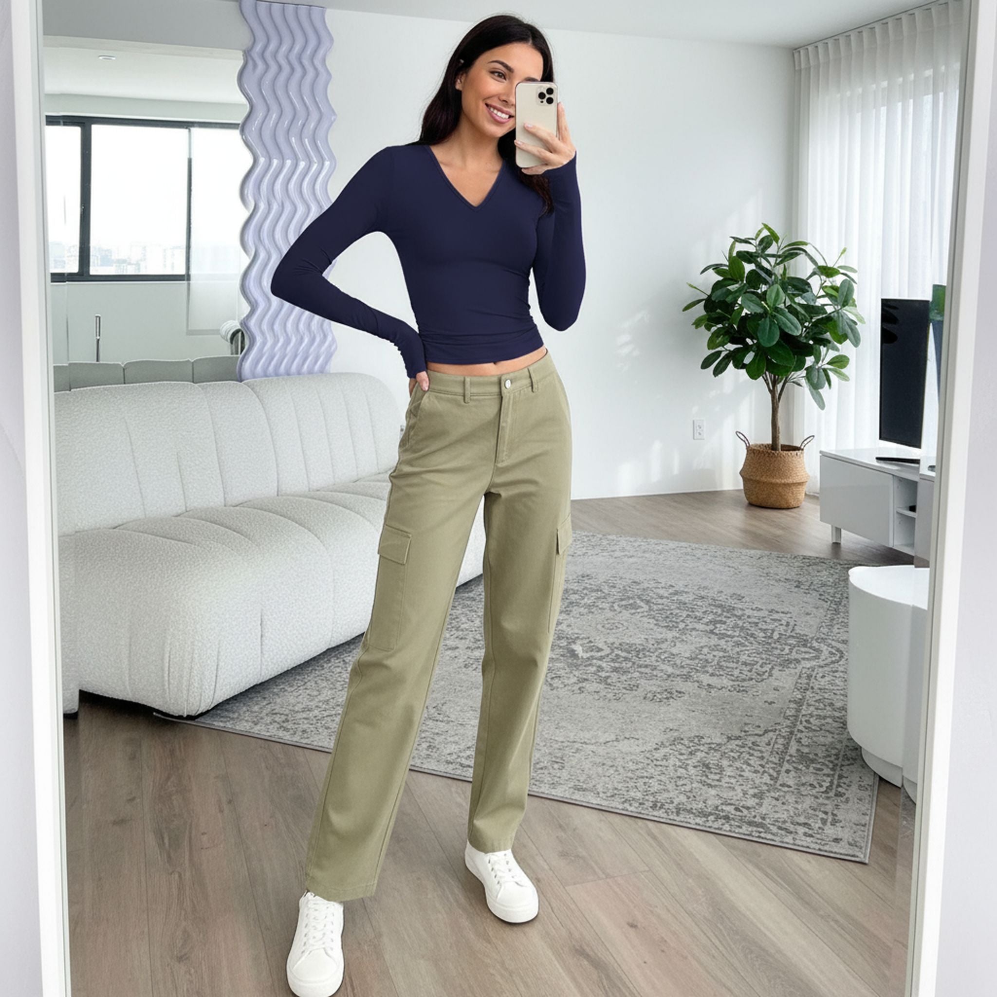 Wish Women'S V-Neck Long Sleeve Basic Slim Versatile T-Shirt Top Women