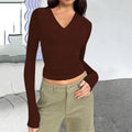 Wish Women'S V-Neck Long Sleeve Basic Slim Versatile T-Shirt Top Women