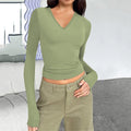 Wish Women'S V-Neck Long Sleeve Basic Slim Versatile T-Shirt Top Women
