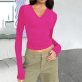 Wish Women'S V-Neck Long Sleeve Basic Slim Versatile T-Shirt Top Women