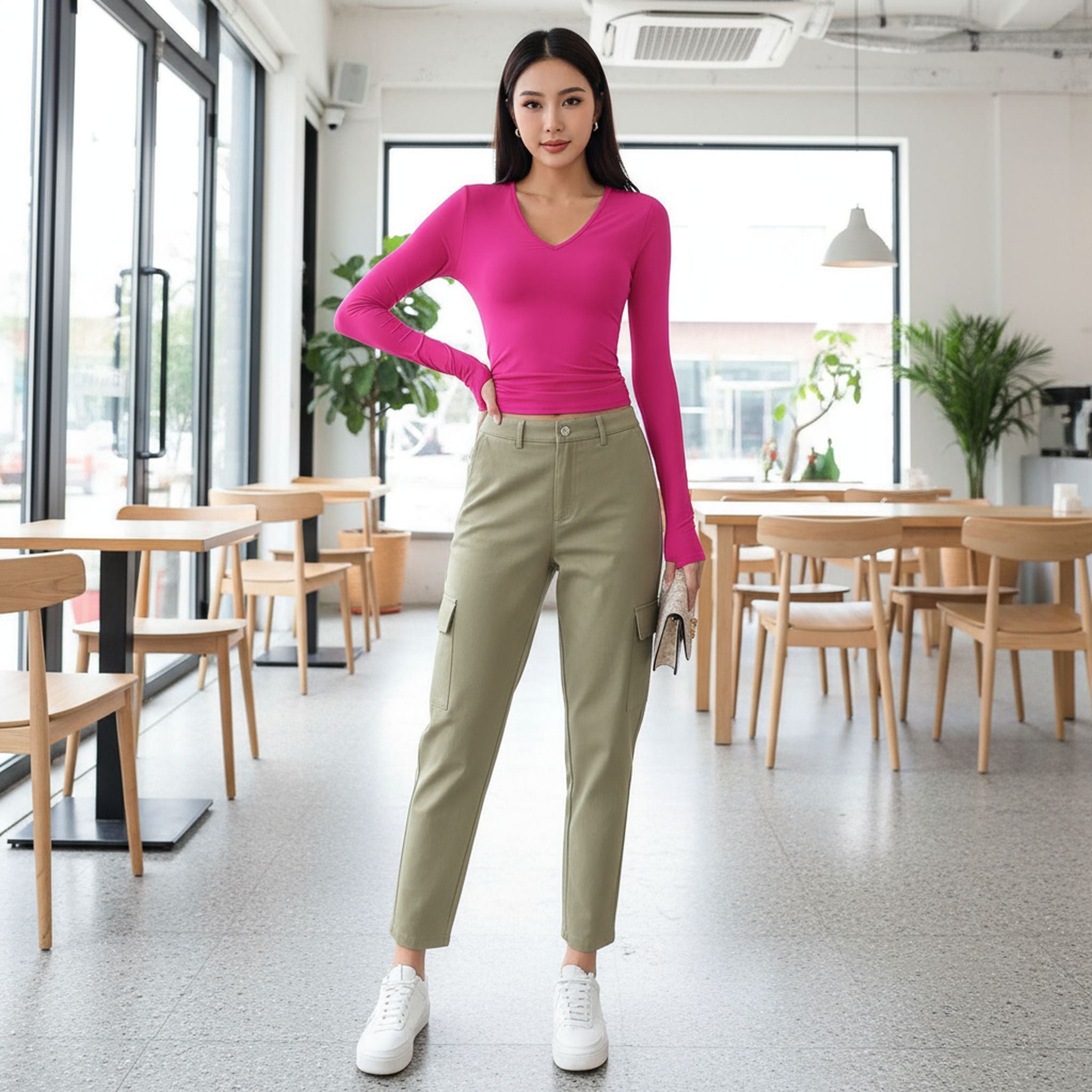 Wish Women'S V-Neck Long Sleeve Basic Slim Versatile T-Shirt Top Women